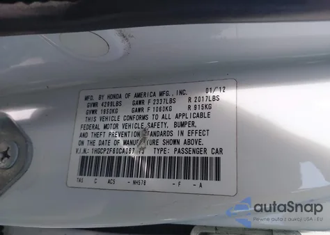 2012 Honda Accord 2.4 Se from USA, damaged, VIN 1HGCP2F60CA067813